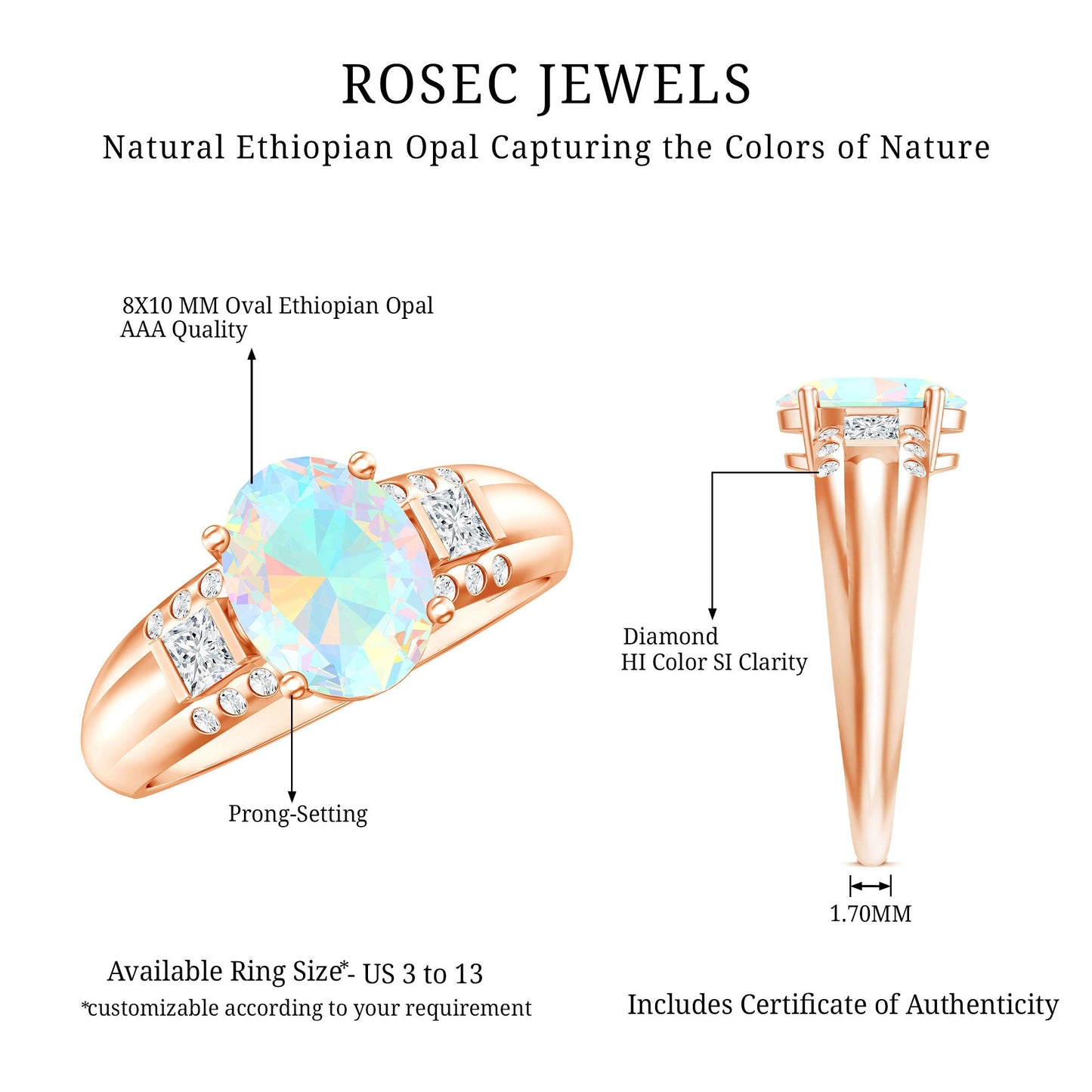 1.3 Carat Ethiopian Opal Oblong Engagement Ring with Diamond