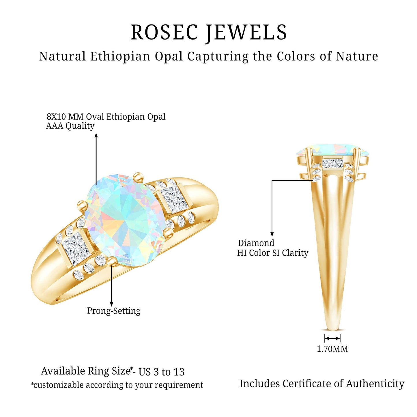 1.3 Carat Ethiopian Opal Oblong Engagement Ring with Diamond