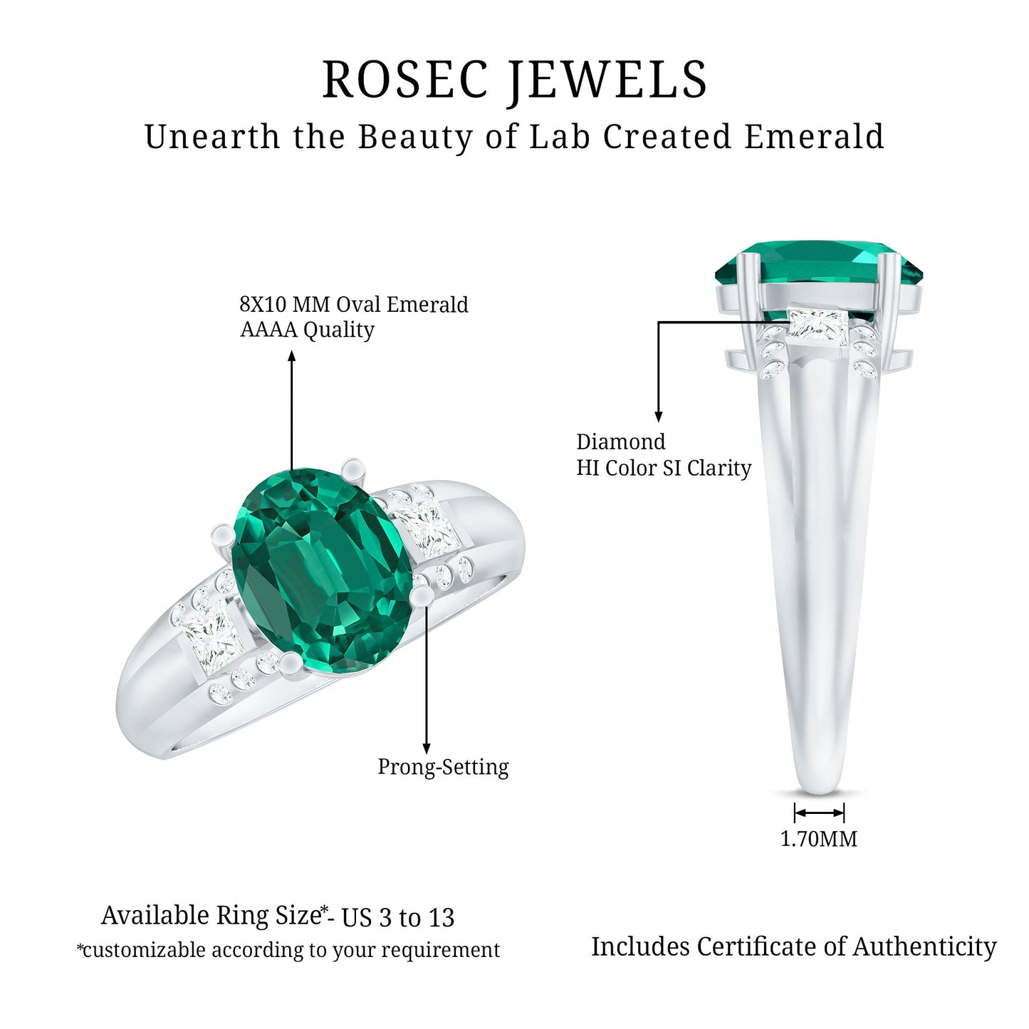 Certified 3 Carat Oval Lab Grown Emerald Diamond Statement Engagement Ring