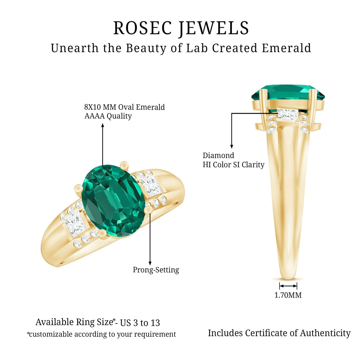 Certified 3 Carat Oval Lab Grown Emerald Diamond Statement Engagement Ring