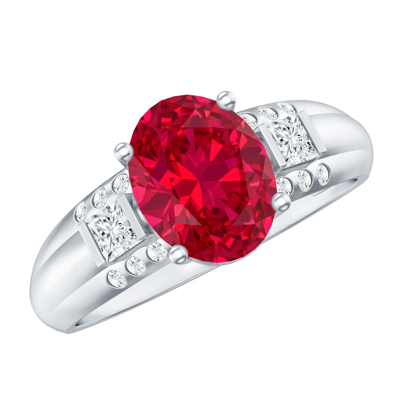 Oval Lab Grown Ruby Statement Engagement Ring with Diamond