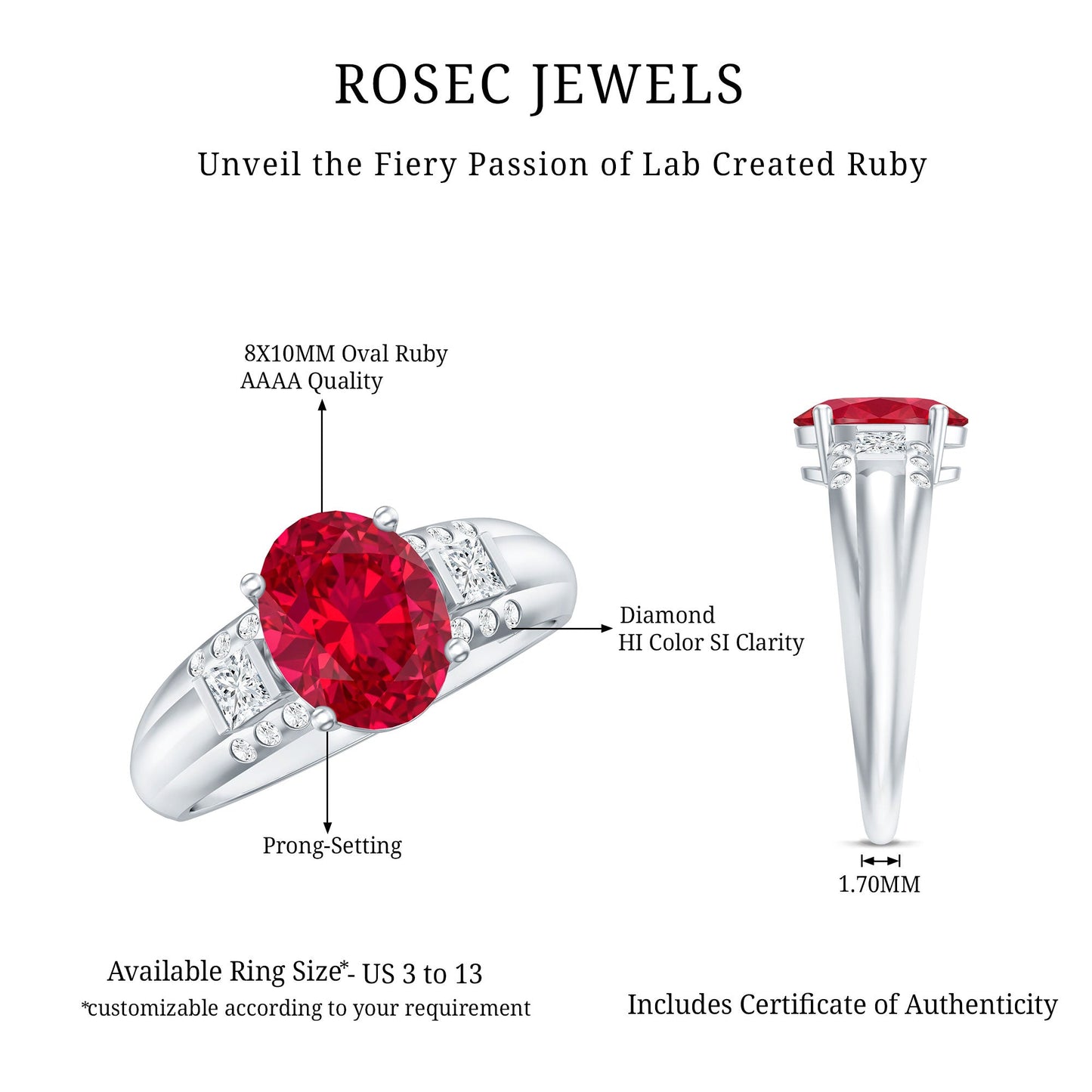 Oval Lab Grown Ruby Statement Engagement Ring with Diamond