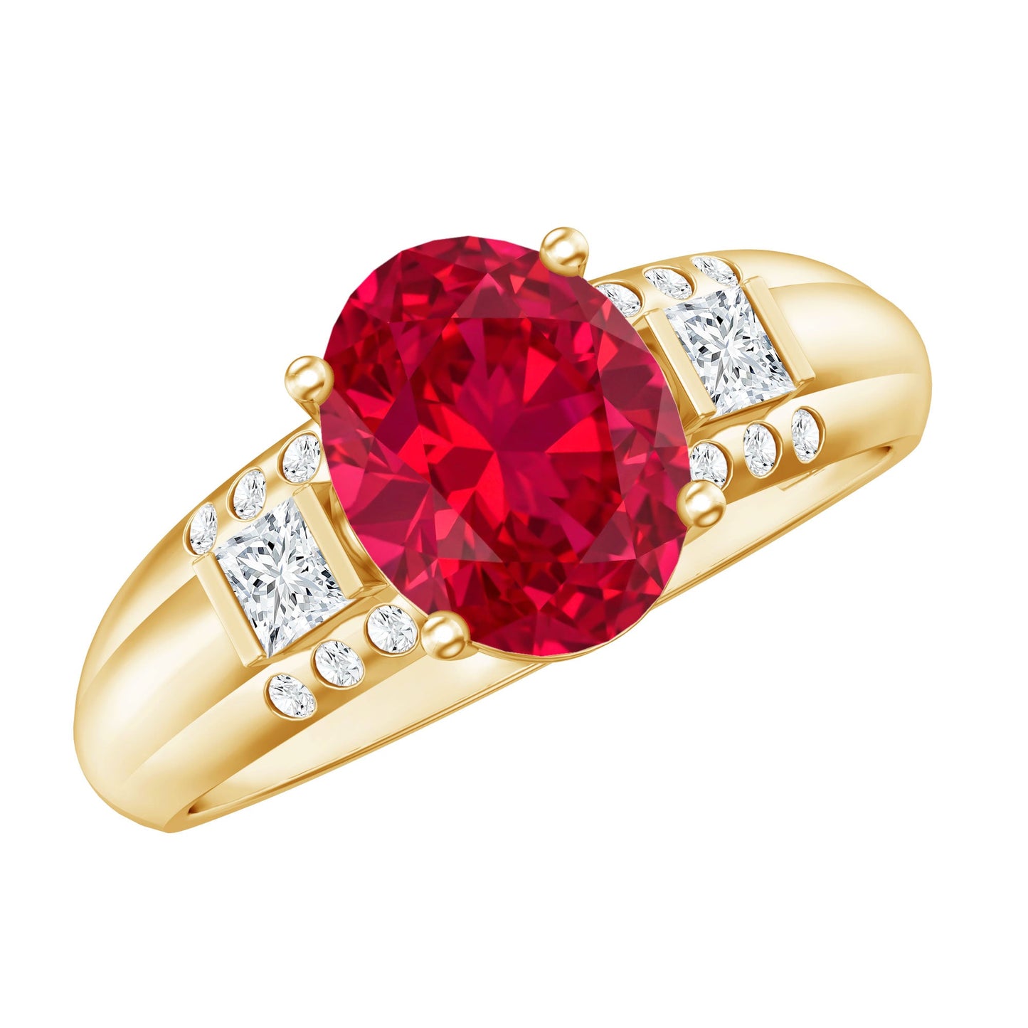 Oval Lab Grown Ruby Statement Engagement Ring with Diamond