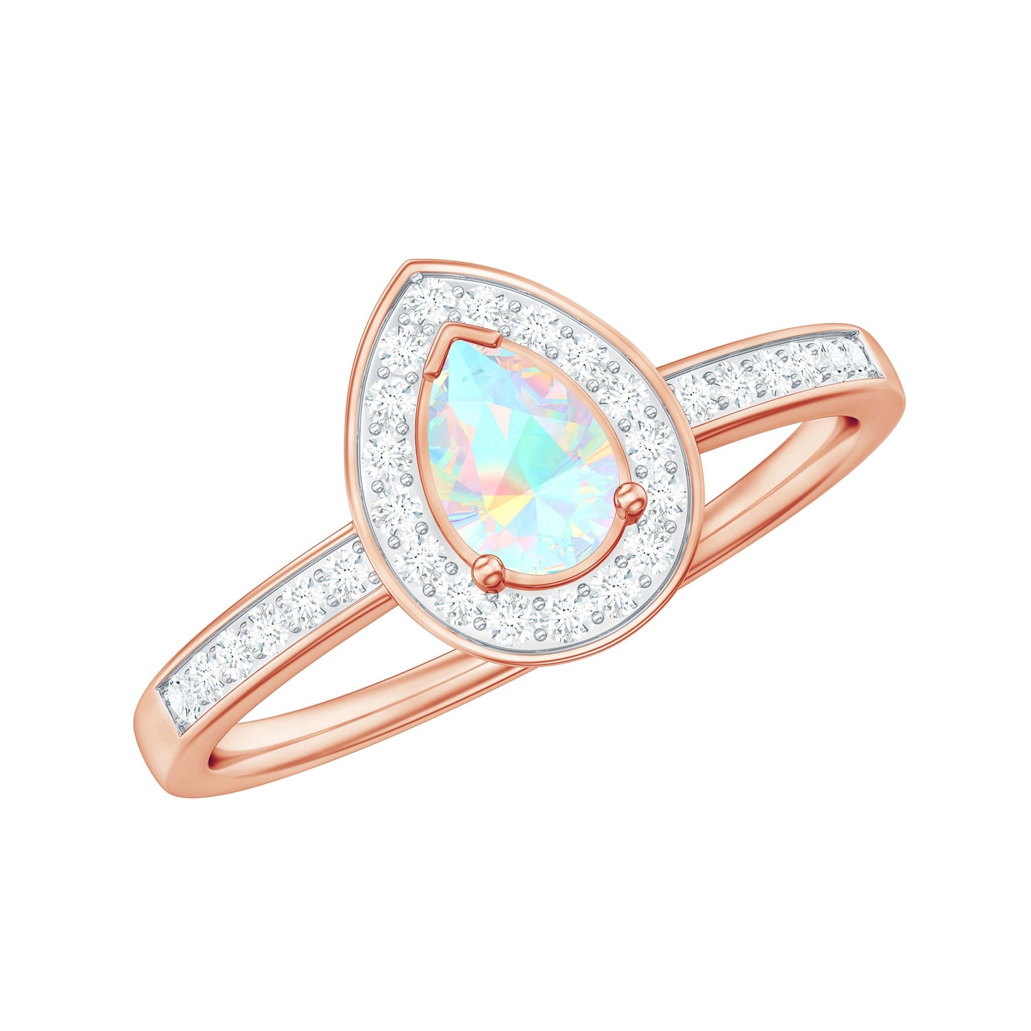 Natural 0.7 Carat Opalescent Teardrop Engagement Ring with Diamond Halo