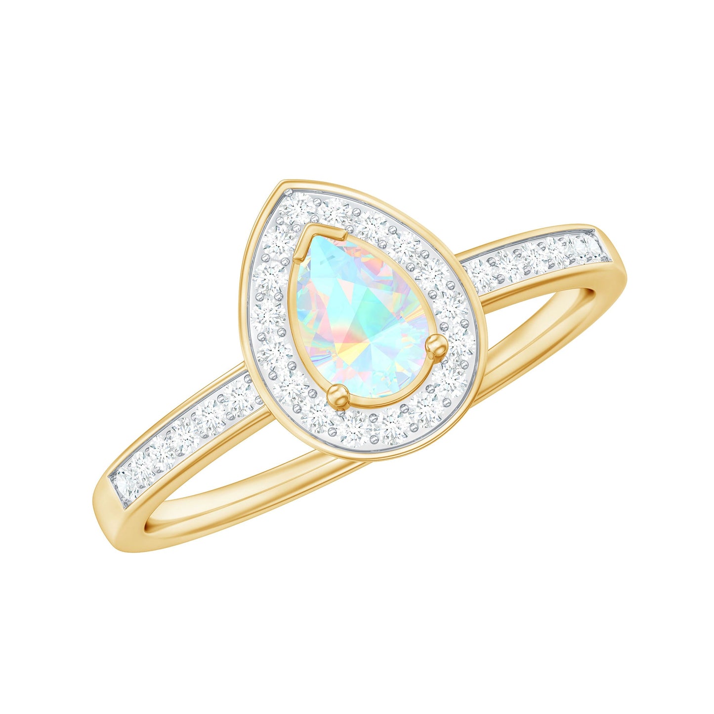 Natural 0.7 Carat Opalescent Teardrop Engagement Ring with Diamond Halo