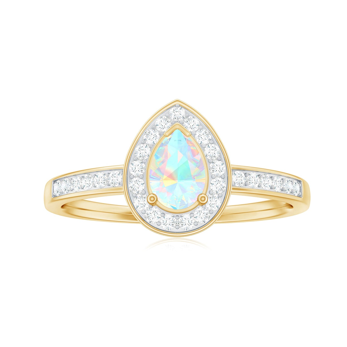 Natural 0.7 Carat Opalescent Teardrop Engagement Ring with Diamond Halo