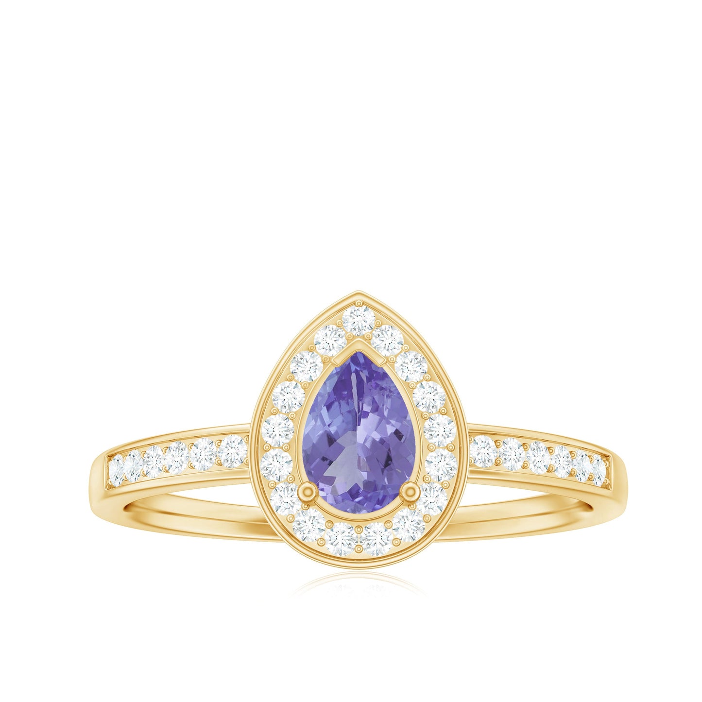 Natural Pear Cut Tanzanite Teardrop Engagement Ring with Diamond Halo