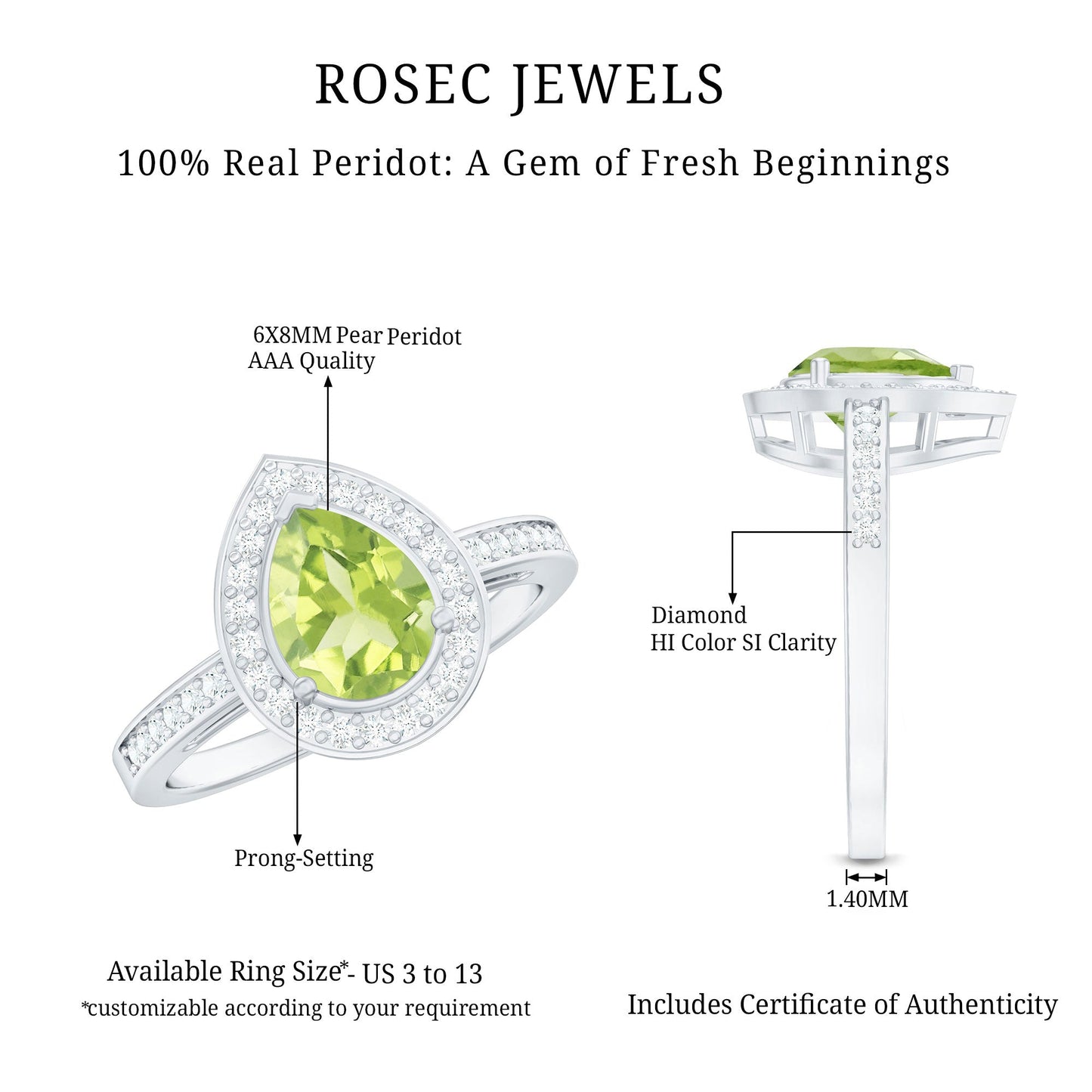 Natural 1 Carat Peridot Teardrop Engagement Ring with Diamond Halo
