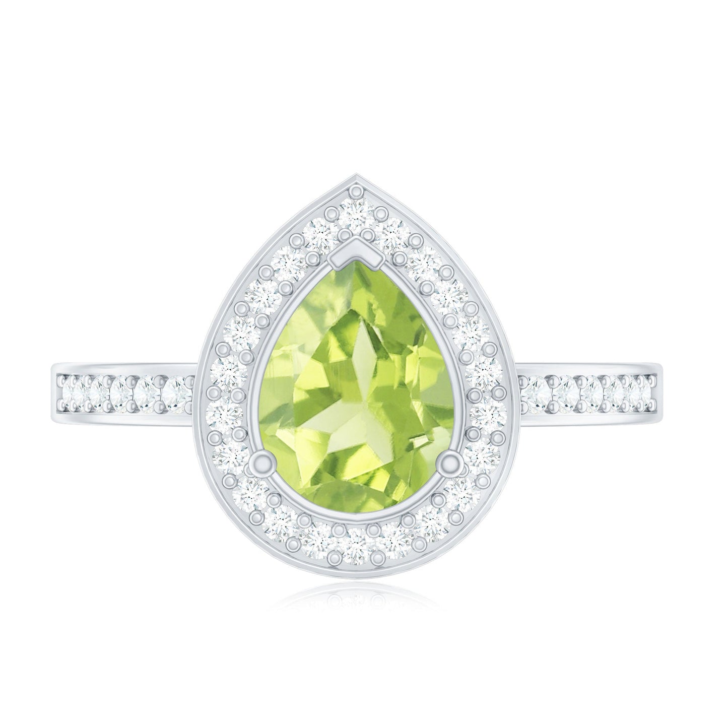 Natural 1 Carat Peridot Teardrop Engagement Ring with Diamond Halo