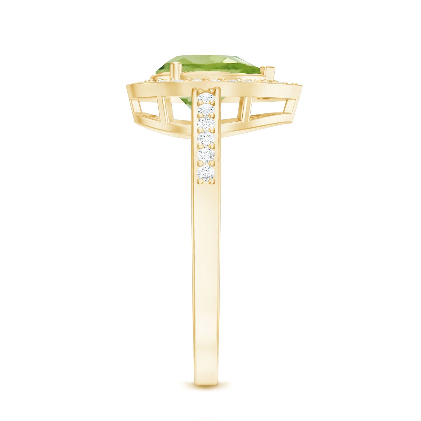 Natural 1 Carat Peridot Teardrop Engagement Ring with Diamond Halo