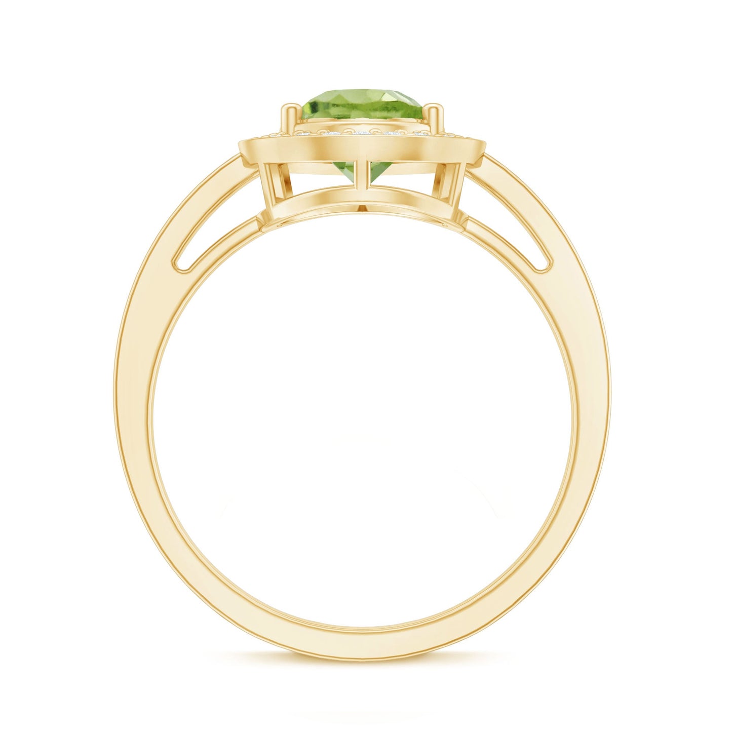 Natural 1 Carat Peridot Teardrop Engagement Ring with Diamond Halo