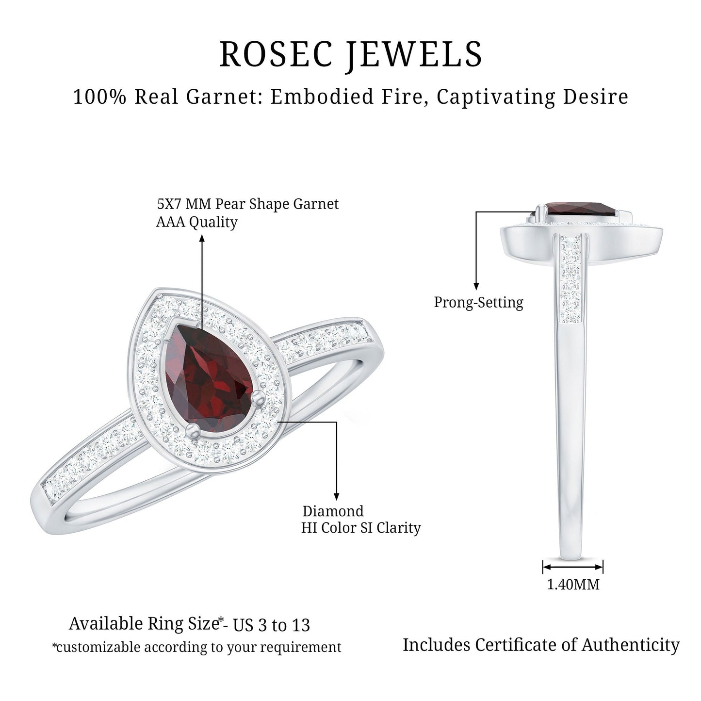 Classic Garnet Pear Shaped Engagement Ring with Diamond Halo