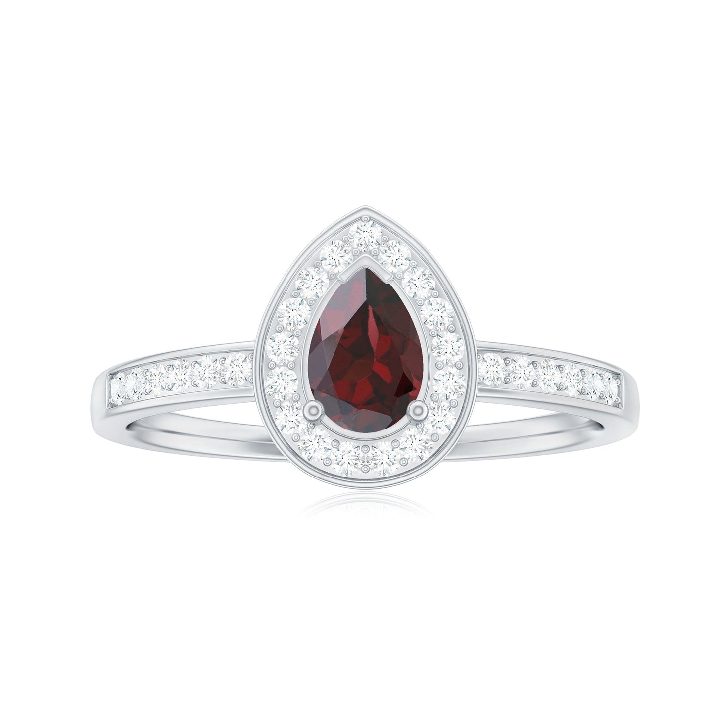 Classic Garnet Pear Shaped Engagement Ring with Diamond Halo