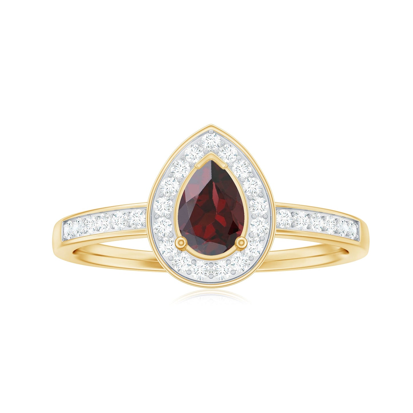 Classic Garnet Pear Shaped Engagement Ring with Diamond Halo