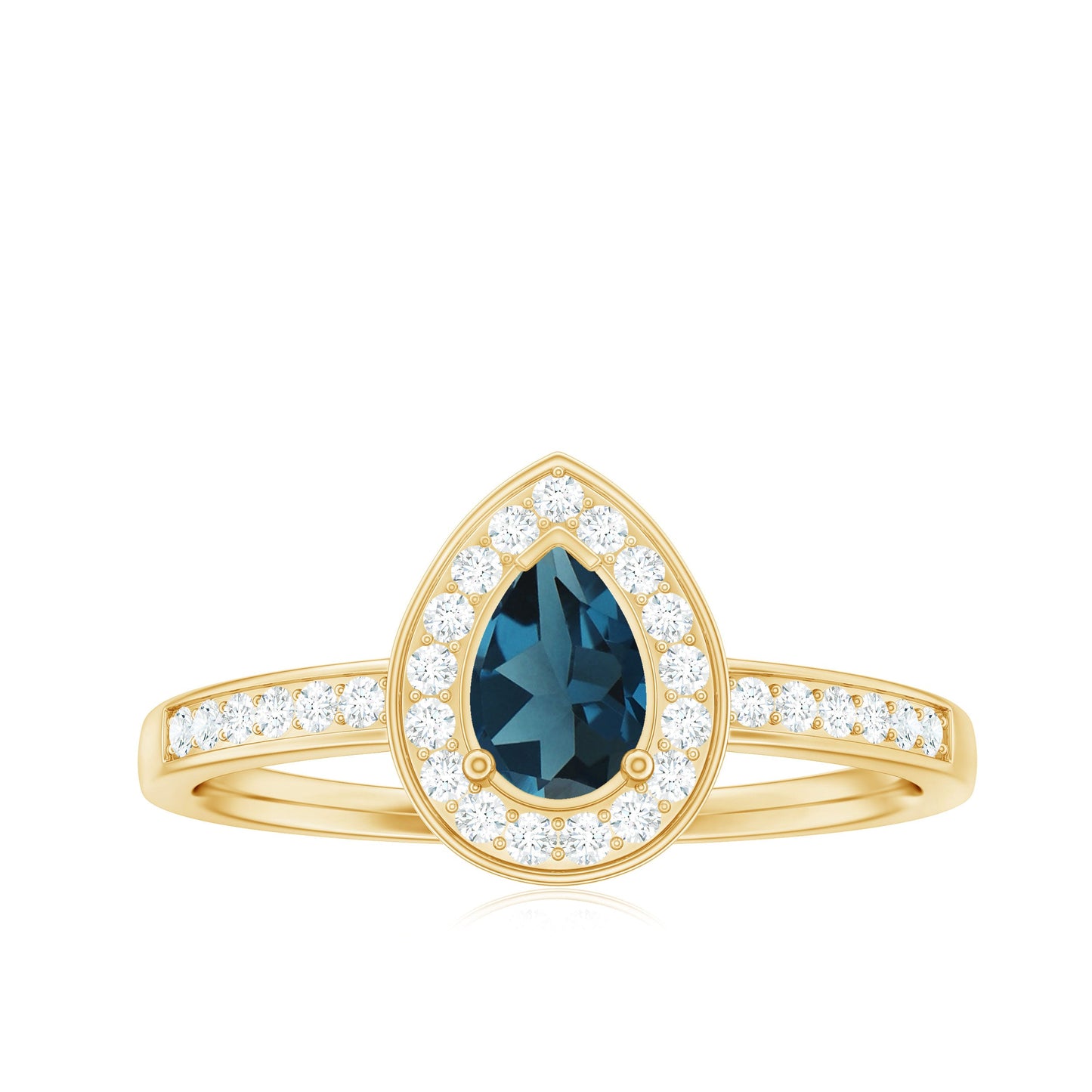 0.7 Carat Pear Shaped London Blue Topaz Engagement Ring with Diamond Halo