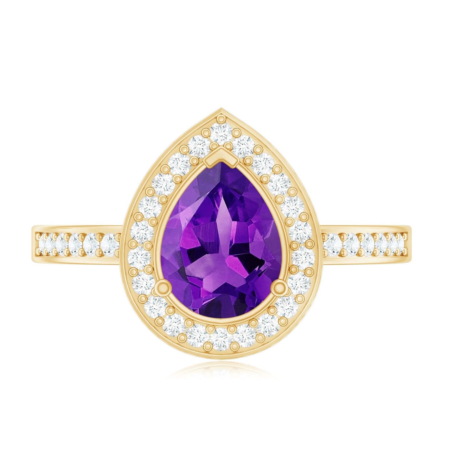 Real 1 Carat Amethyst Pear Shaped Engagement Ring with Diamond Halo