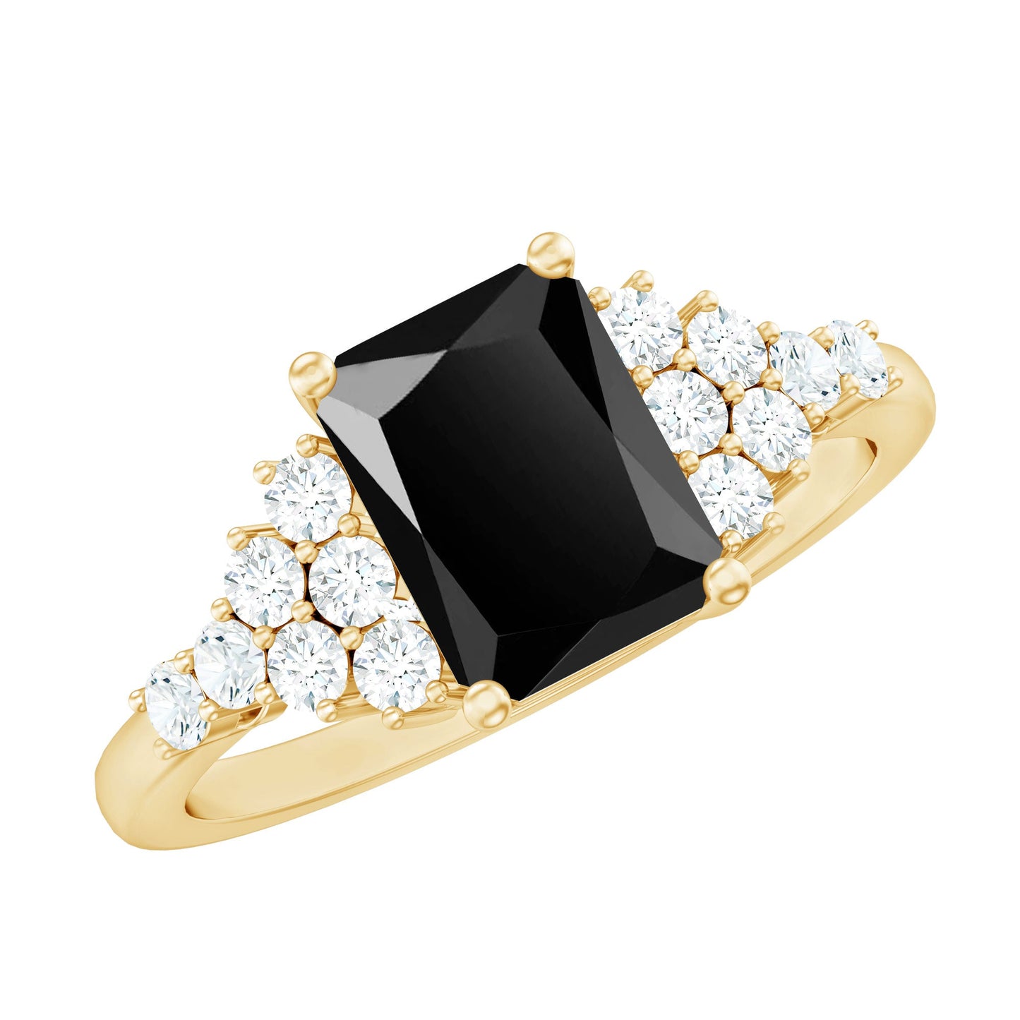 Certified 1.8 Carat Emerald Cut Black Onyx Engagement Ring with Diamonds