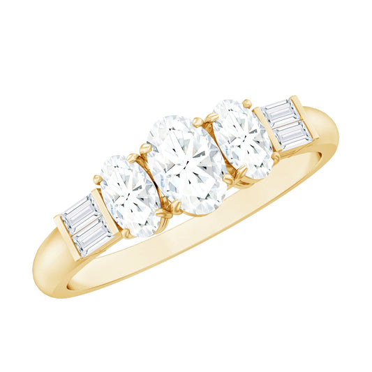Oval Moissanite Three Stone Anniversary Ring for Women