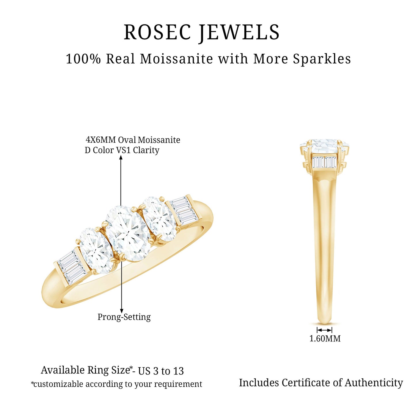 Oval Moissanite Three Stone Anniversary Ring for Women