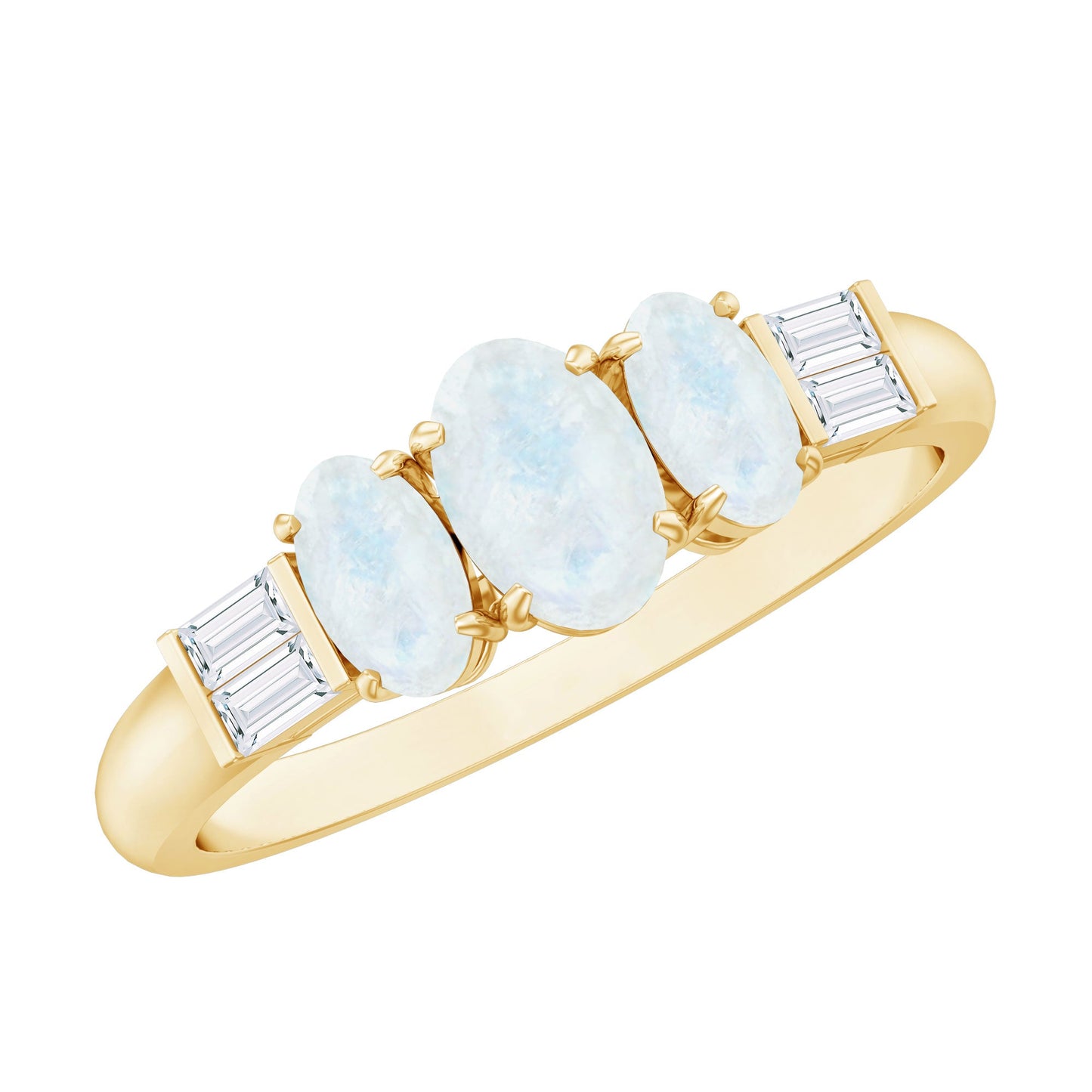 Genuine Oval Moonstone Three Stone Anniversary Ring
