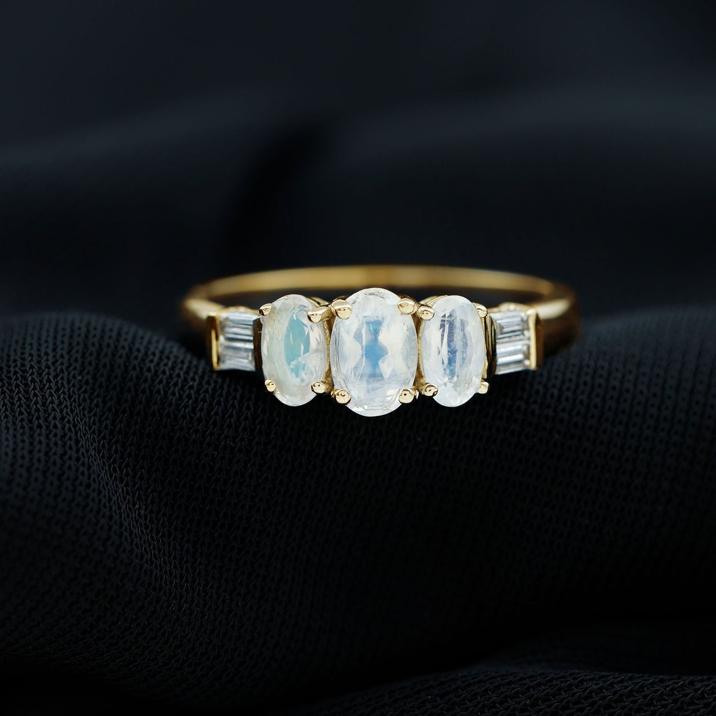 Genuine Oval Moonstone Three Stone Anniversary Ring