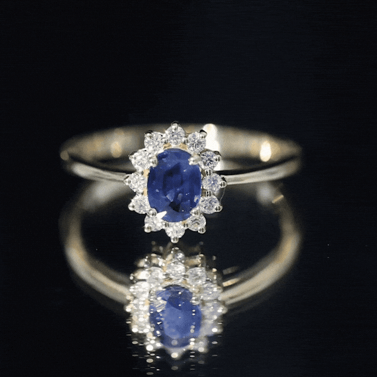 Natural 1 Carat Blue Sapphire Princess Diana Inspired Engagement Ring with Diamonds