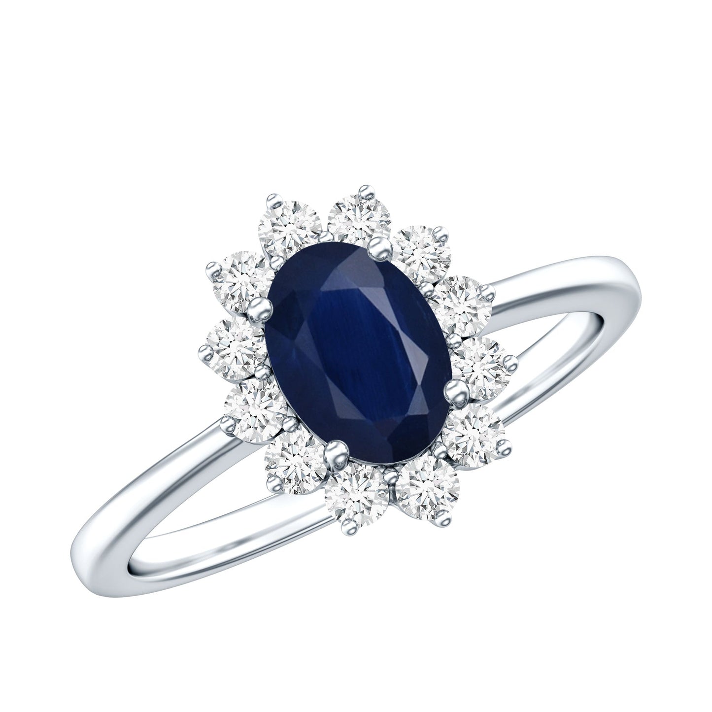 Natural 1 Carat Blue Sapphire Princess Diana Inspired Engagement Ring with Diamonds