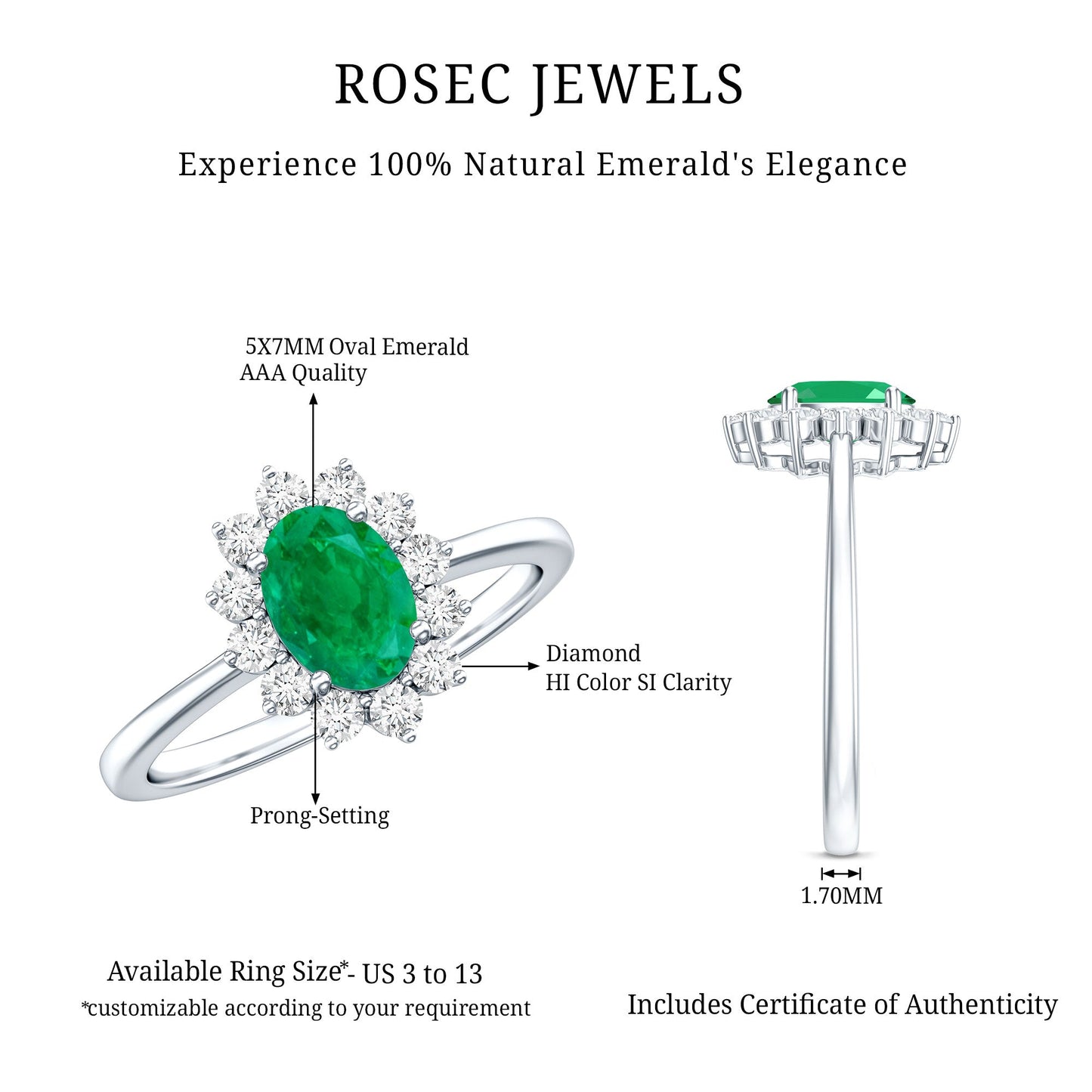 Natural 0.7 Carat Emerald Oval Engagement Ring with Diamond Halo