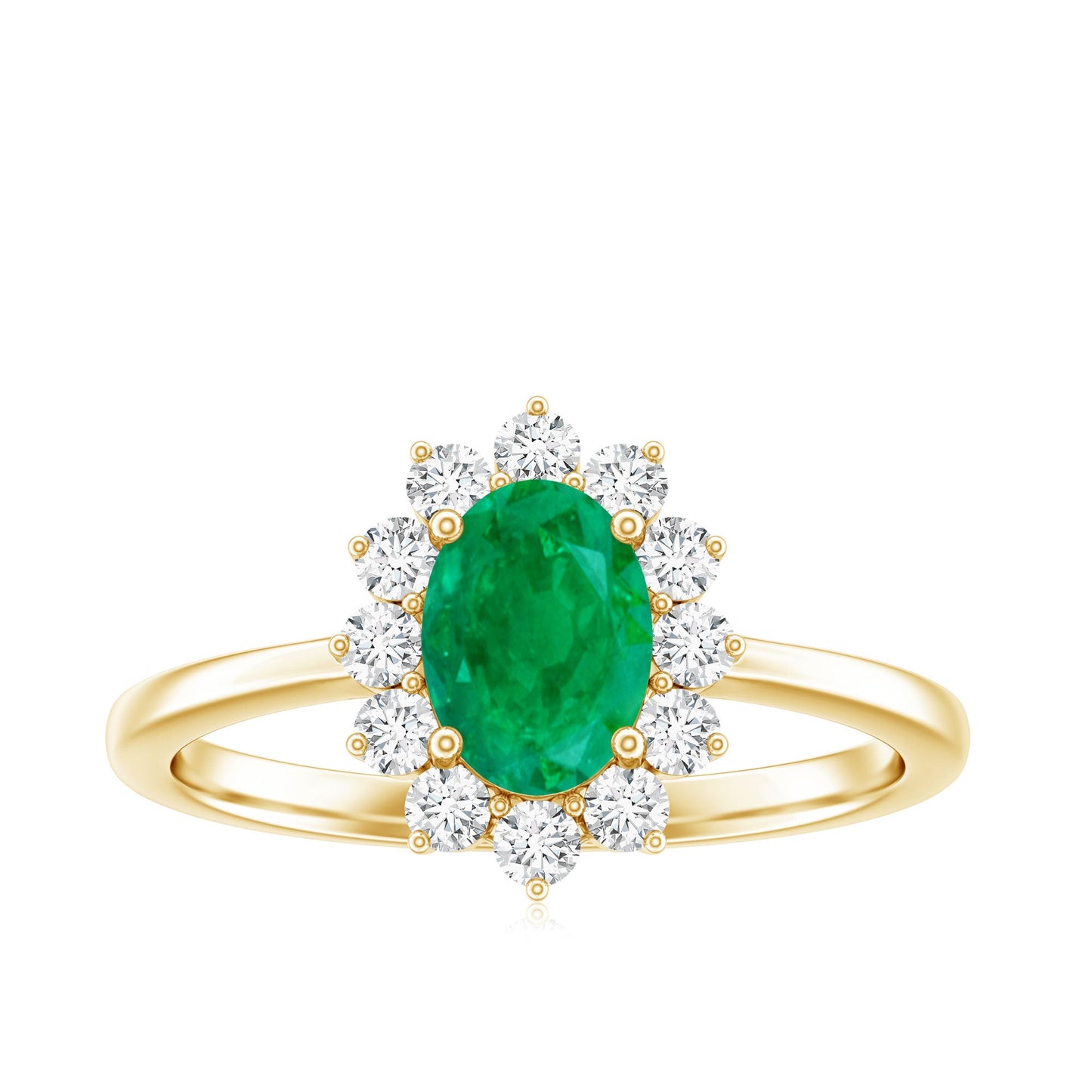 Natural 0.7 Carat Emerald Oval Engagement Ring with Diamond Halo