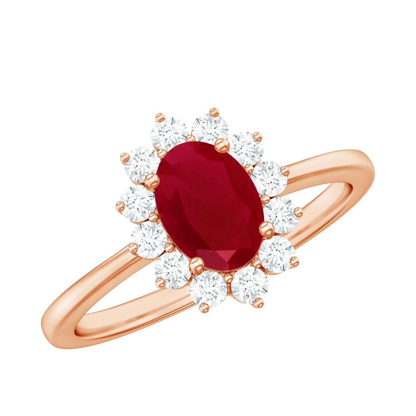 Natural 0.6 Carat Oval Ruby Engagement Ring with Diamond Halo