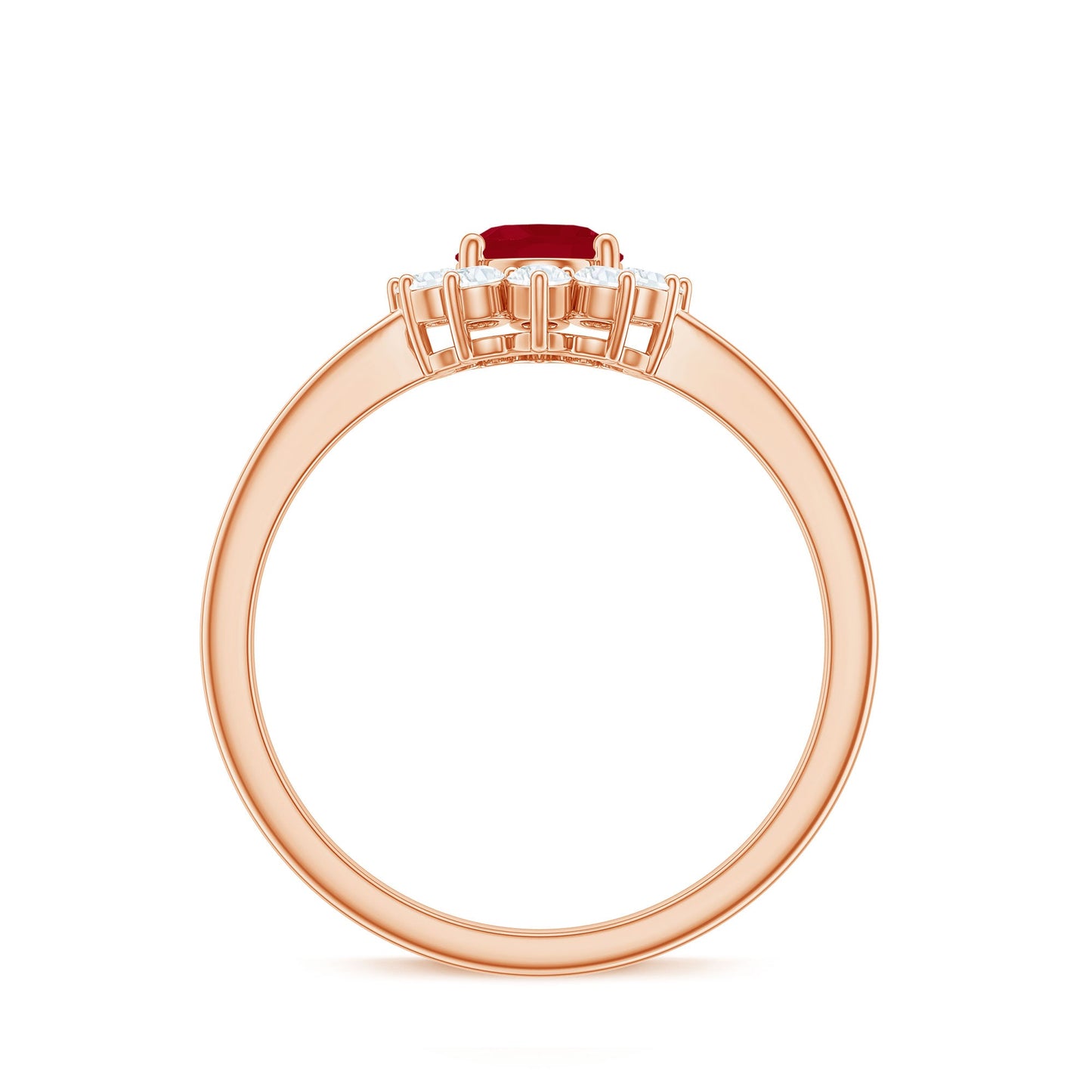 Natural 0.6 Carat Oval Ruby Engagement Ring with Diamond Halo