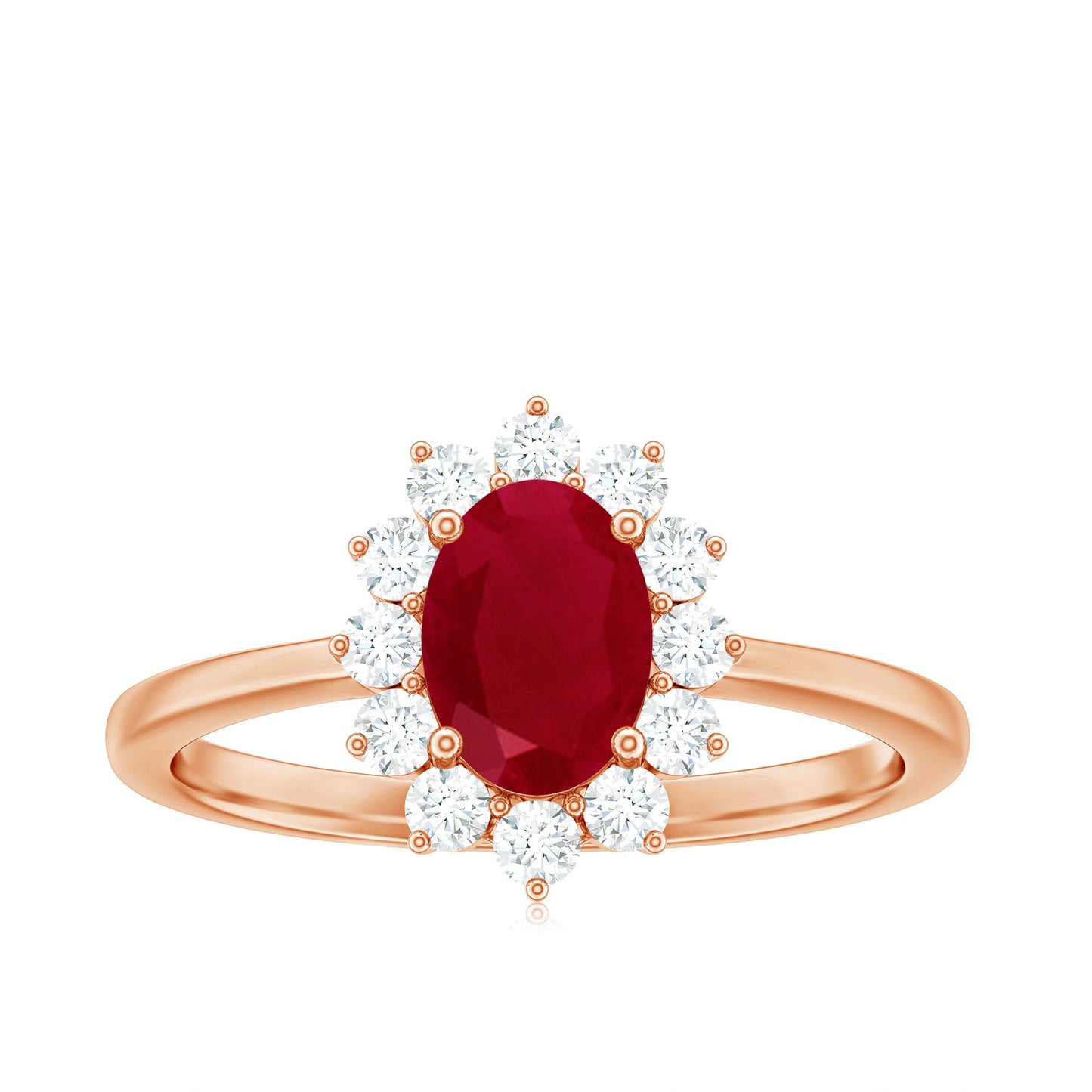 Natural 0.6 Carat Oval Ruby Engagement Ring with Diamond Halo