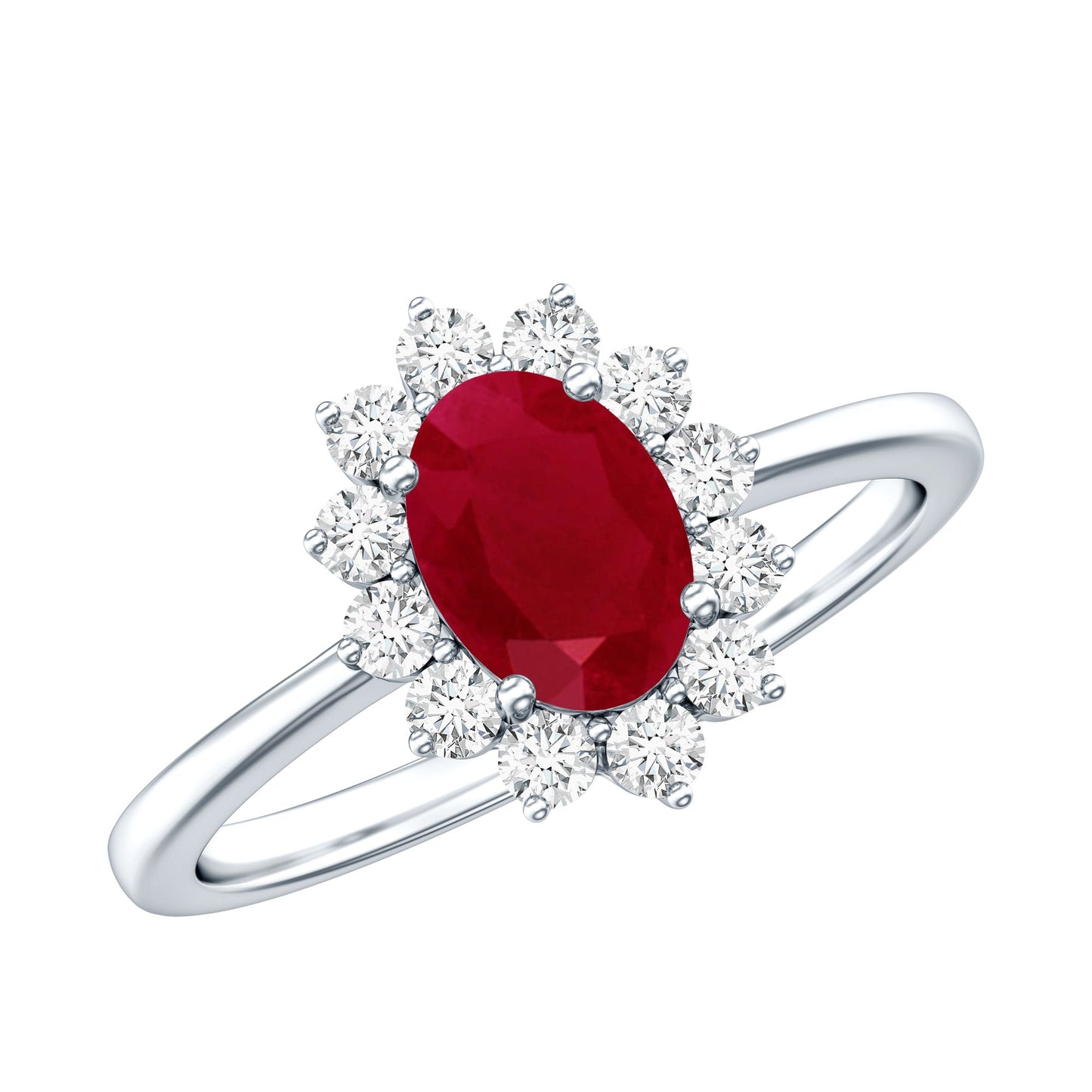 Natural 0.6 Carat Oval Ruby Engagement Ring with Diamond Halo