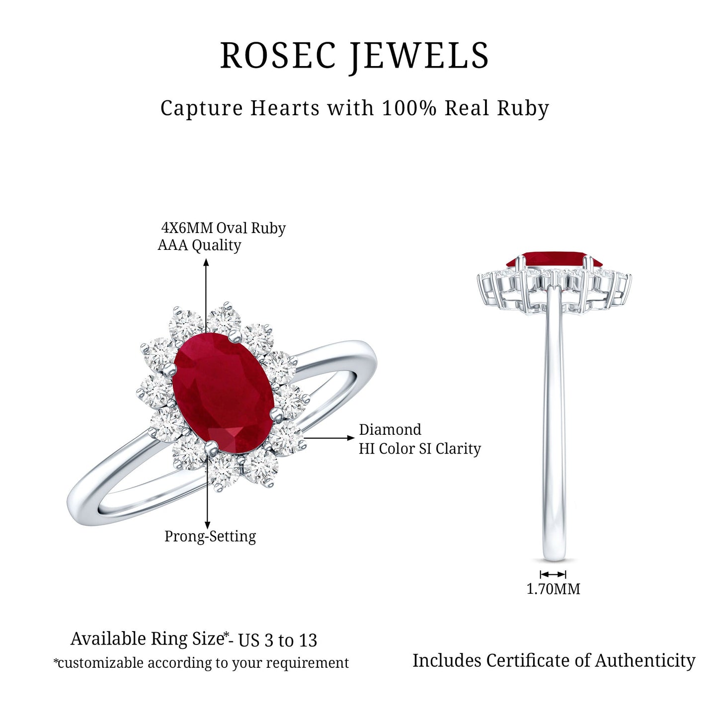 Natural 0.6 Carat Oval Ruby Engagement Ring with Diamond Halo