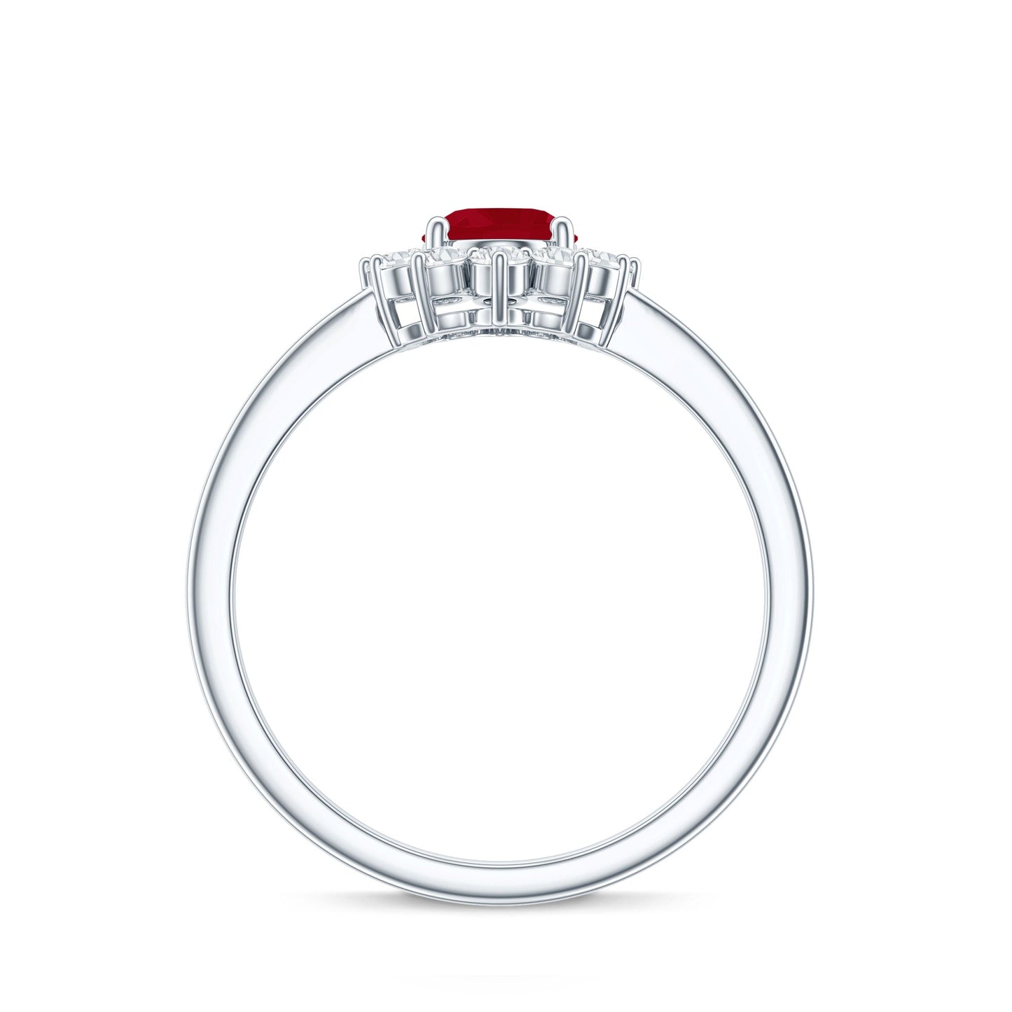Natural 0.6 Carat Oval Ruby Engagement Ring with Diamond Halo