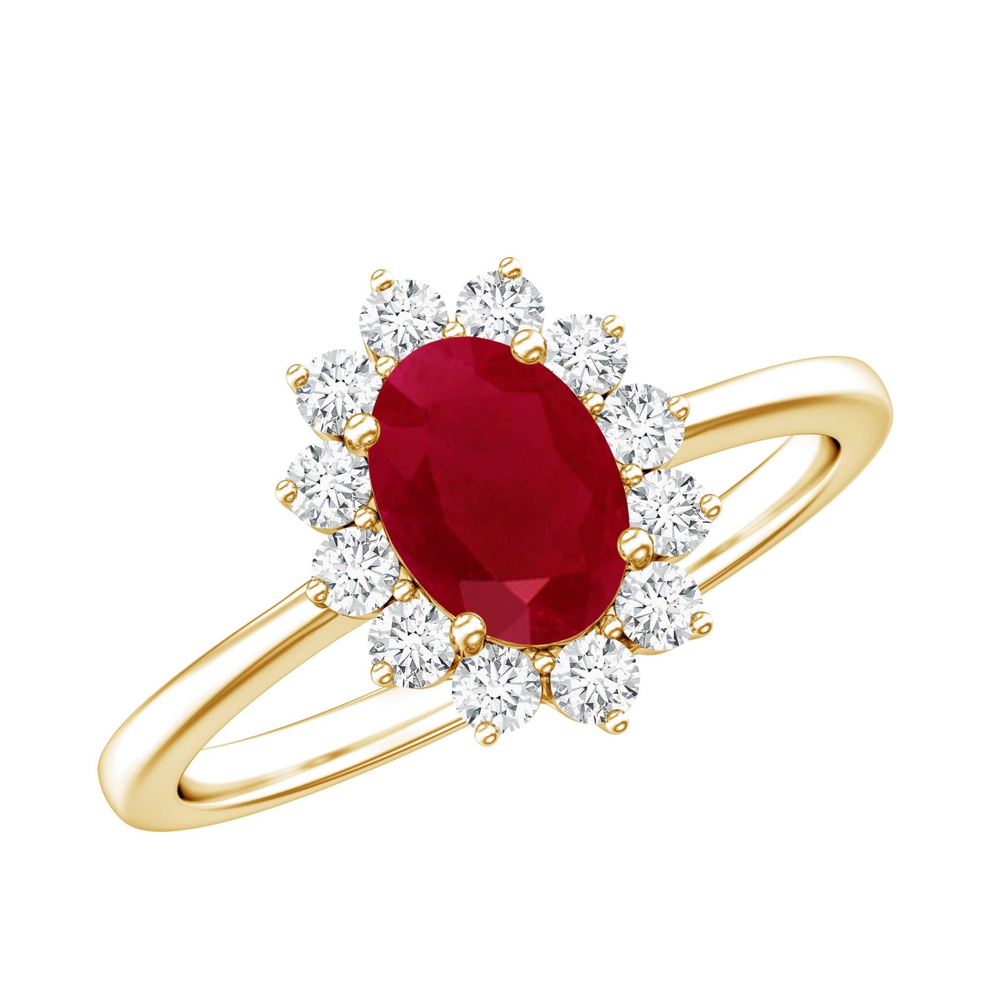 Natural 0.6 Carat Oval Ruby Engagement Ring with Diamond Halo