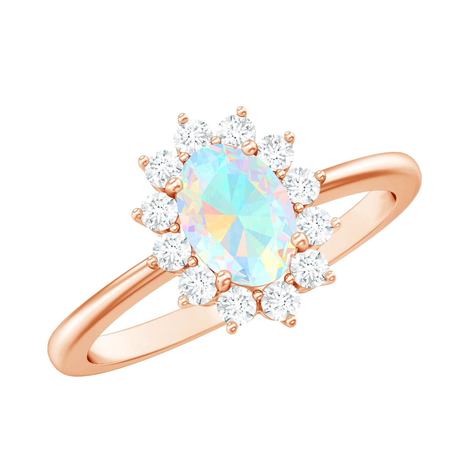 Certified Real Ethiopian Opal Oval Engagement Ring with Diamond Halo