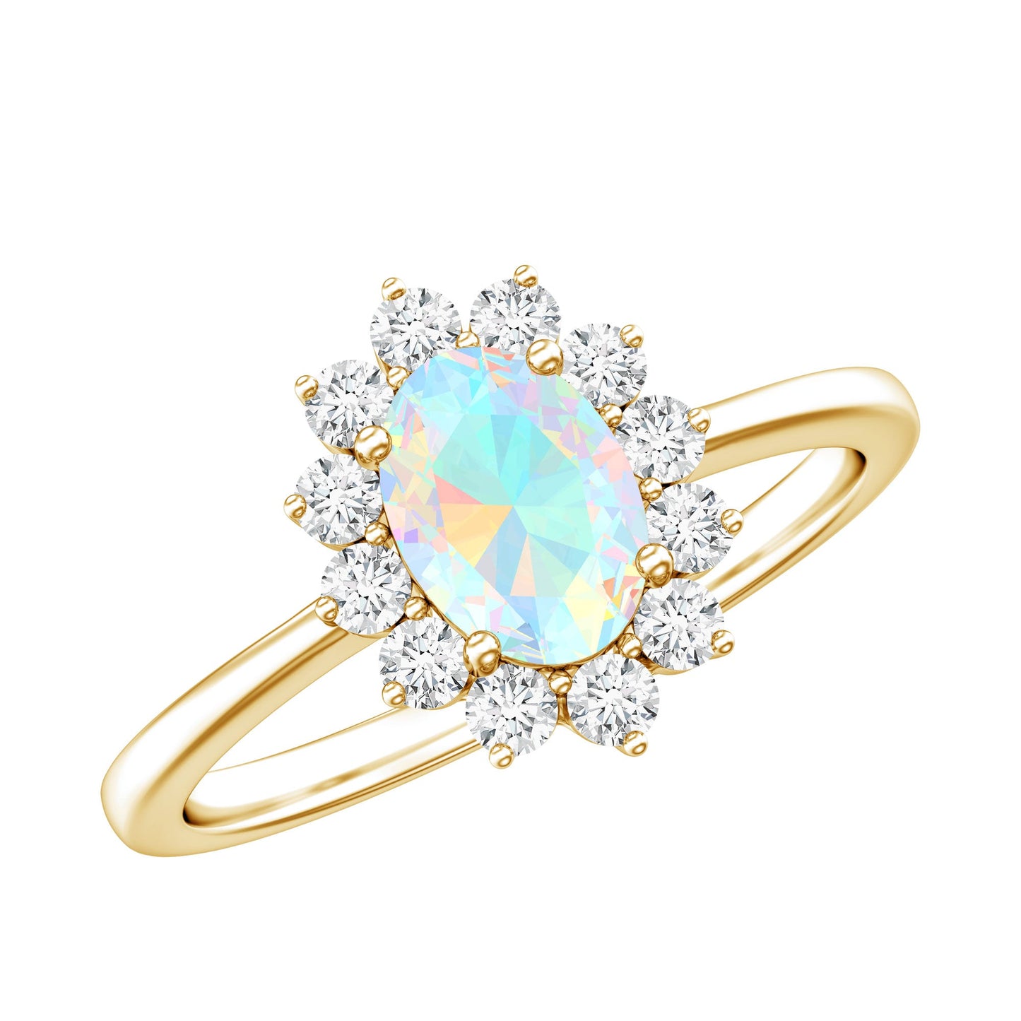 Certified Real Ethiopian Opal Oval Engagement Ring with Diamond Halo