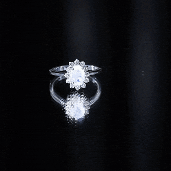 Princess Diana Inspired Moonstone Engagement Ring Diamond Halo