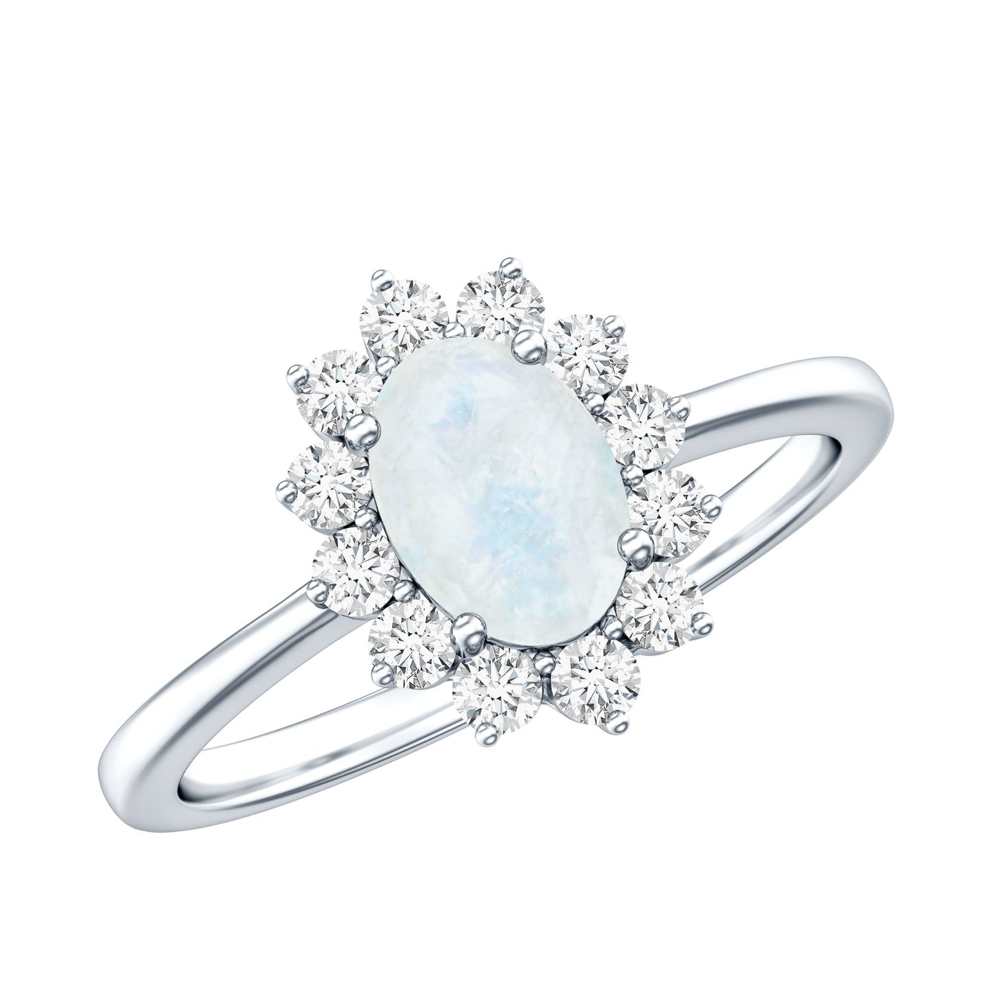 Princess Diana Inspired Moonstone Engagement Ring Diamond Halo