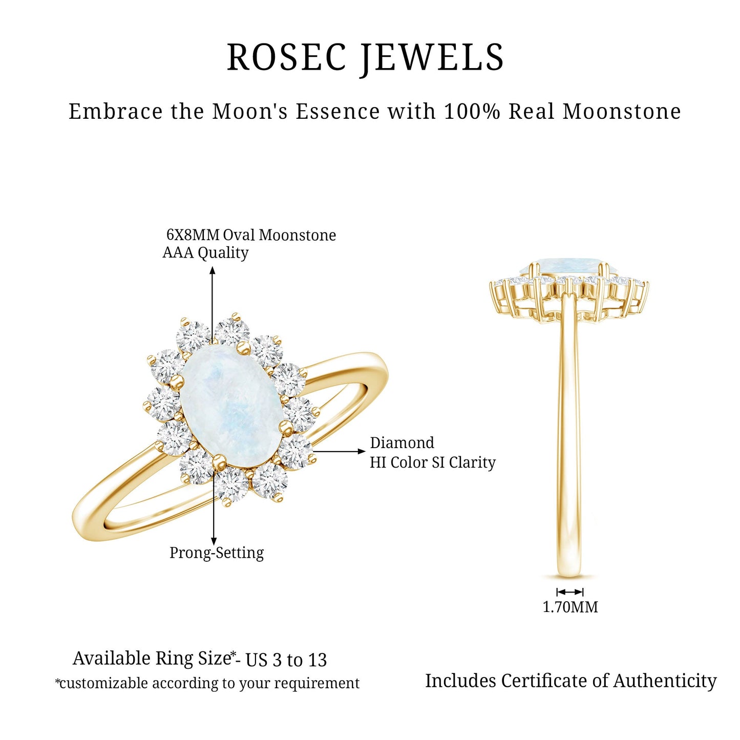 Princess Diana Inspired Moonstone Engagement Ring Diamond Halo