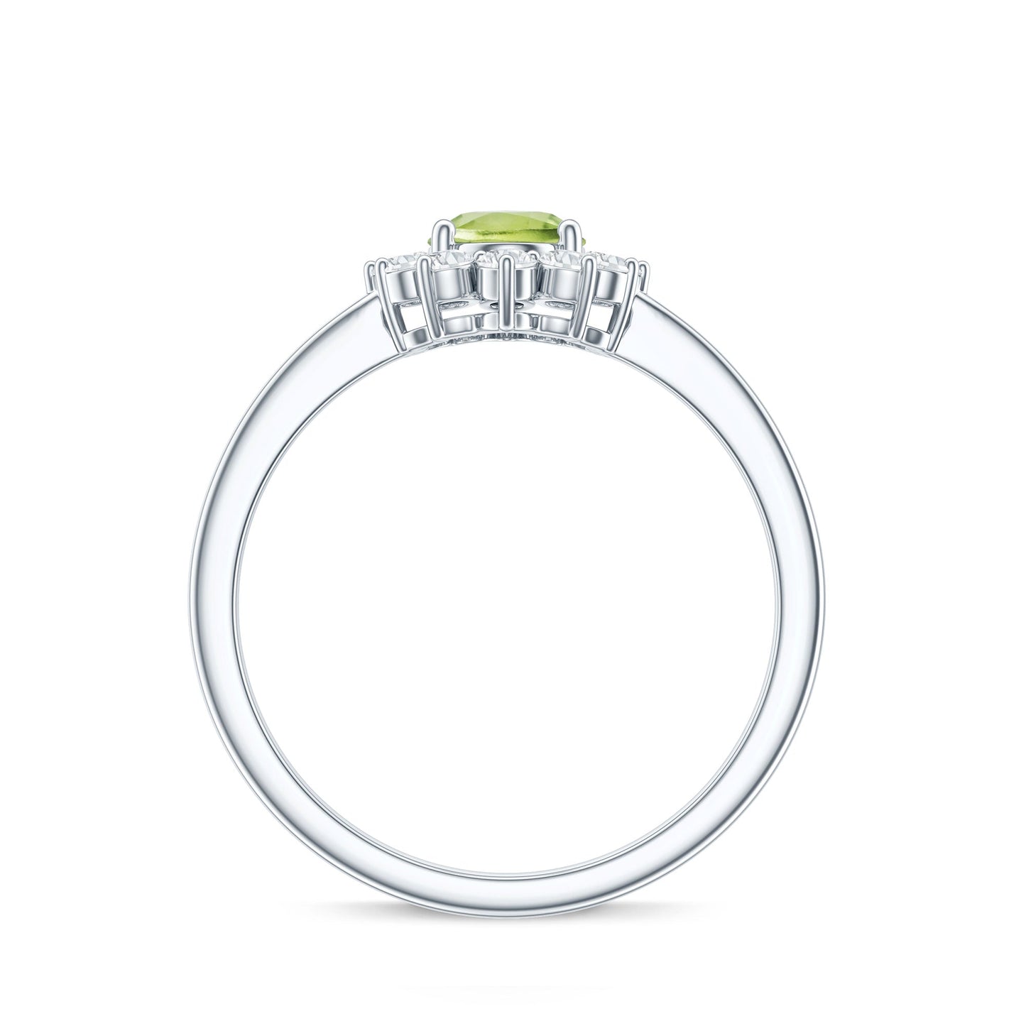 Real 1 Carat Peridot Oval Engagement Ring with Diamond Halo