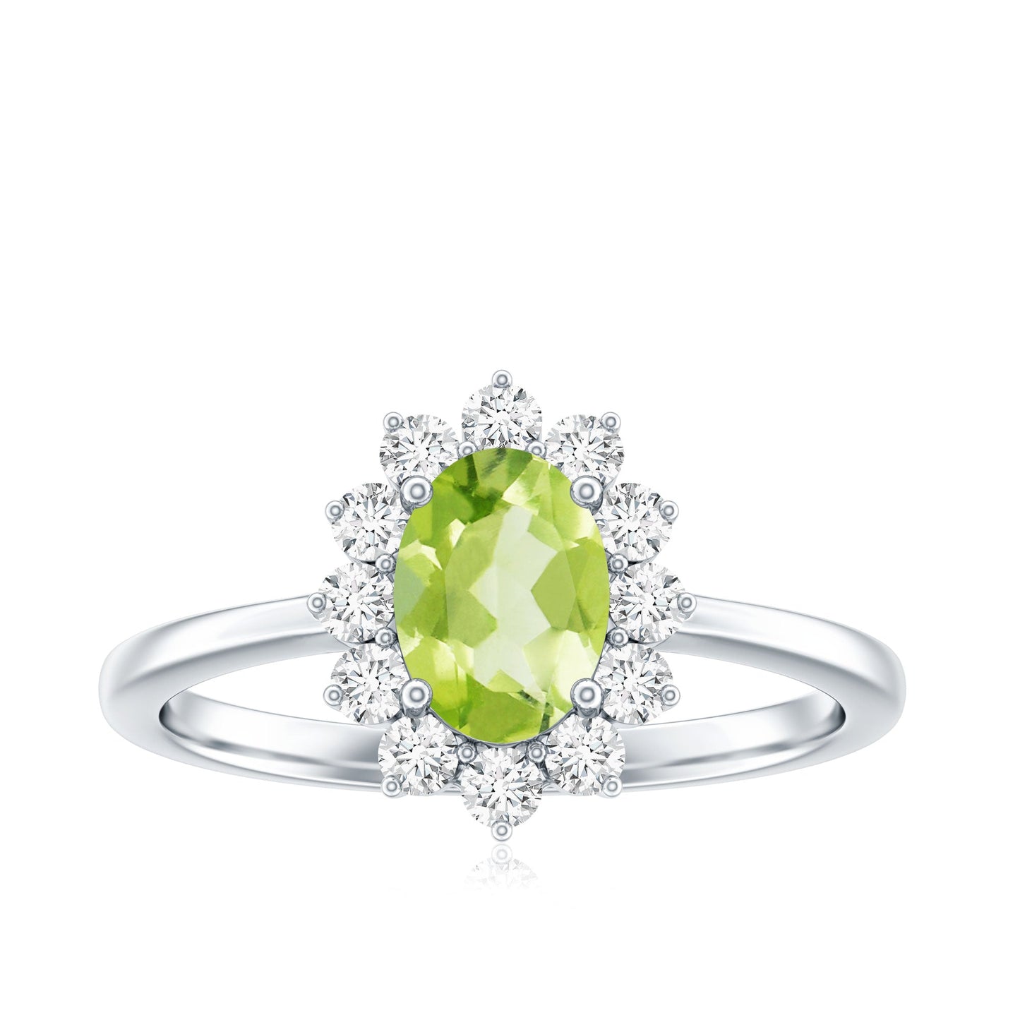 Real 1 Carat Peridot Oval Engagement Ring with Diamond Halo