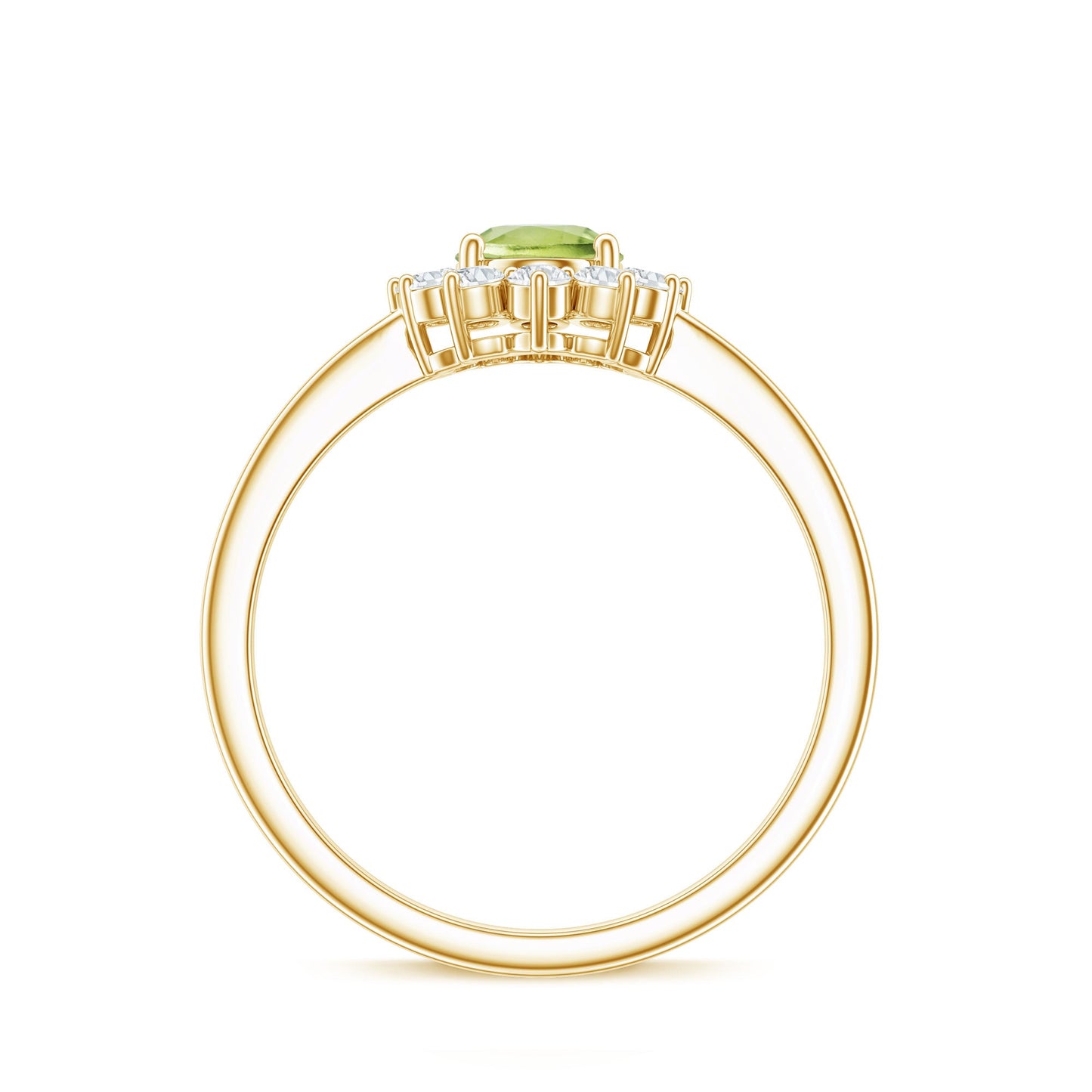Real 1 Carat Peridot Oval Engagement Ring with Diamond Halo