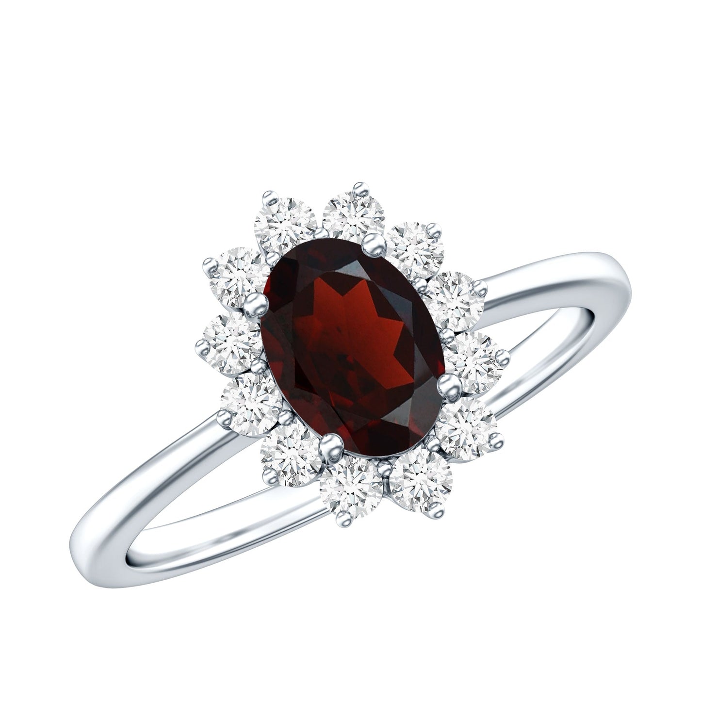 Natural 1.5 Carat Garnet Oblong Engagement Ring with Diamond Halo