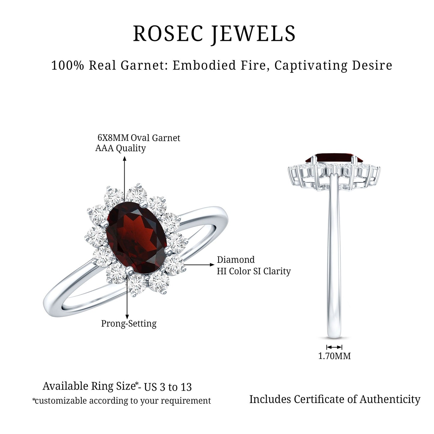Natural 1.5 Carat Garnet Oblong Engagement Ring with Diamond Halo