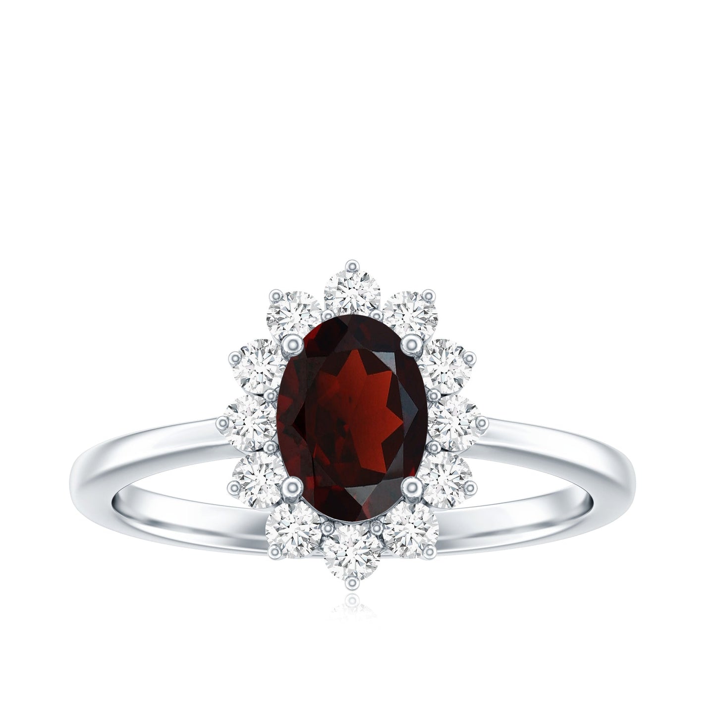 Natural 1.5 Carat Garnet Oblong Engagement Ring with Diamond Halo