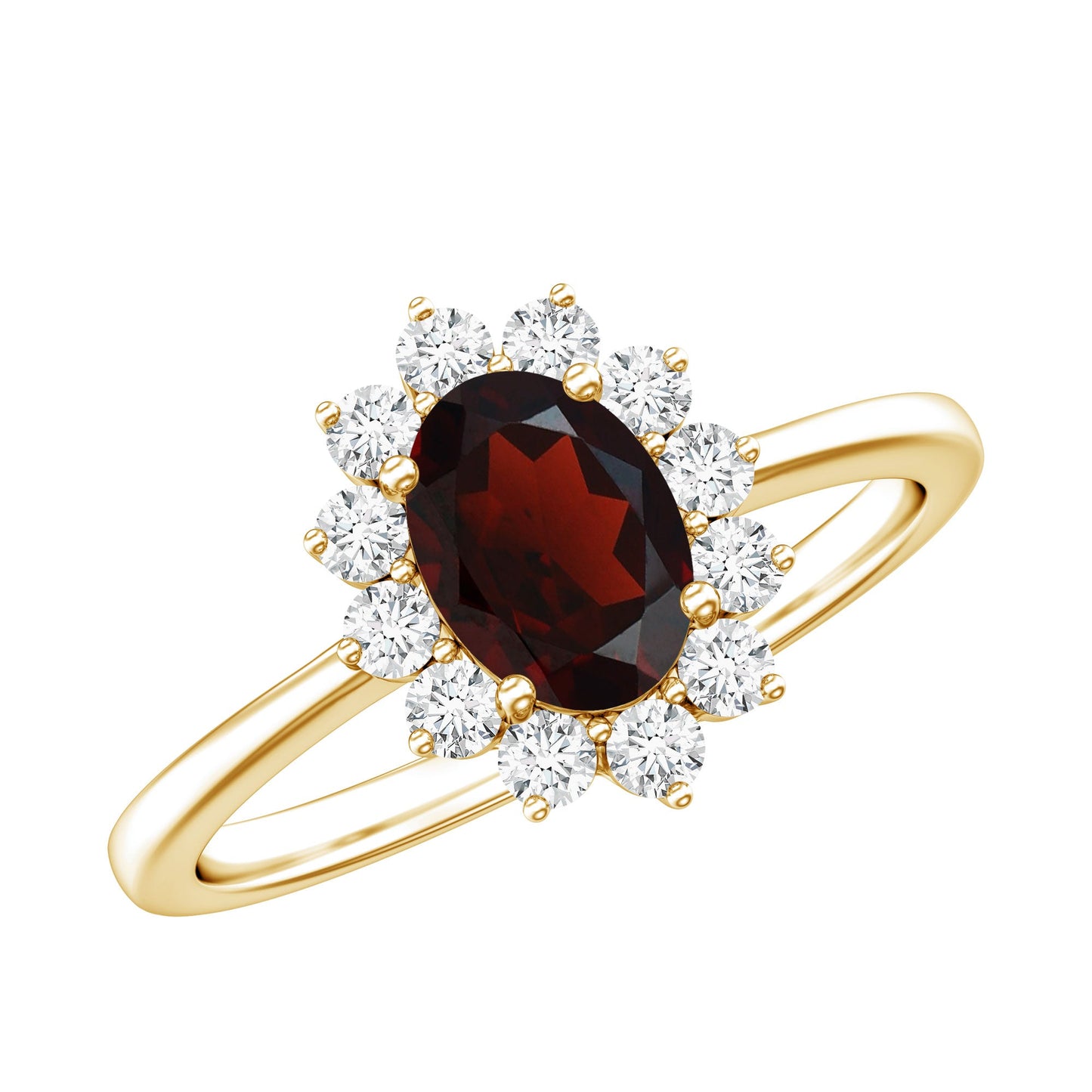 Natural 1.5 Carat Garnet Oblong Engagement Ring with Diamond Halo