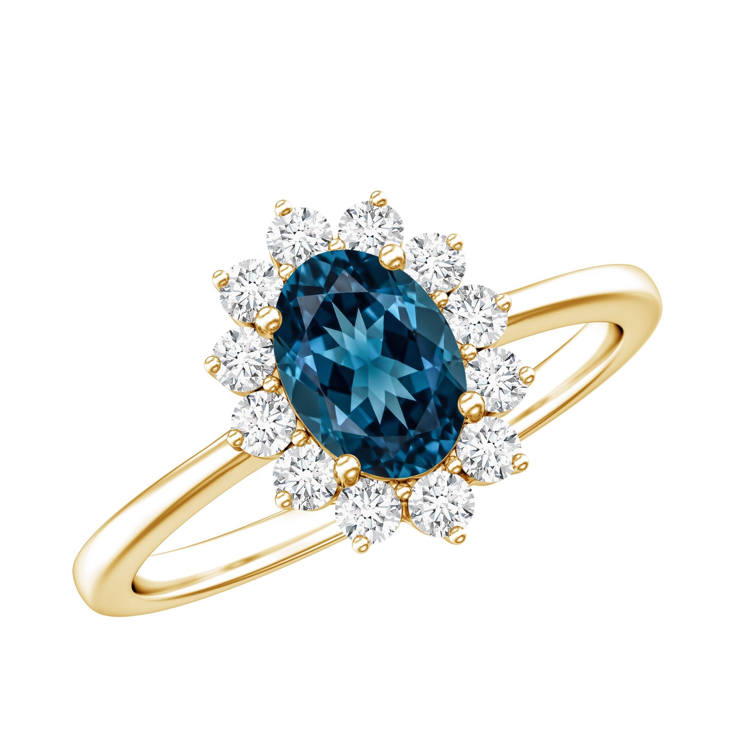 Real 1 Carat London Blue Topaz Princess Diana Inspired Engagement Ring with Diamond
