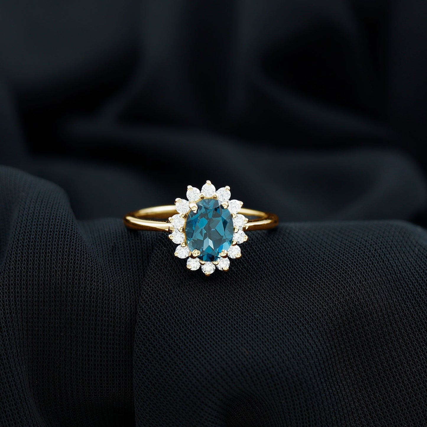 Real 1 Carat London Blue Topaz Princess Diana Inspired Engagement Ring with Diamond